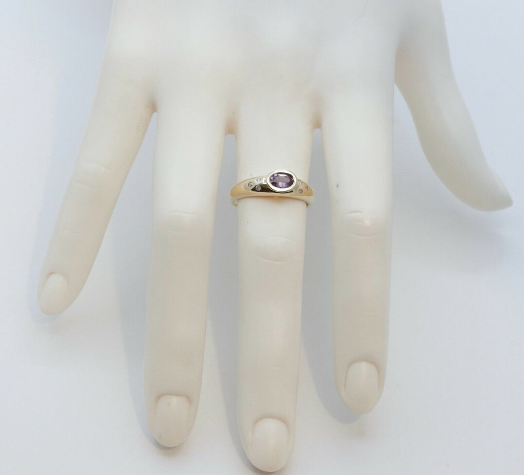 Unisex Amethyst and Diamonds 10K Yellow Gold Ring