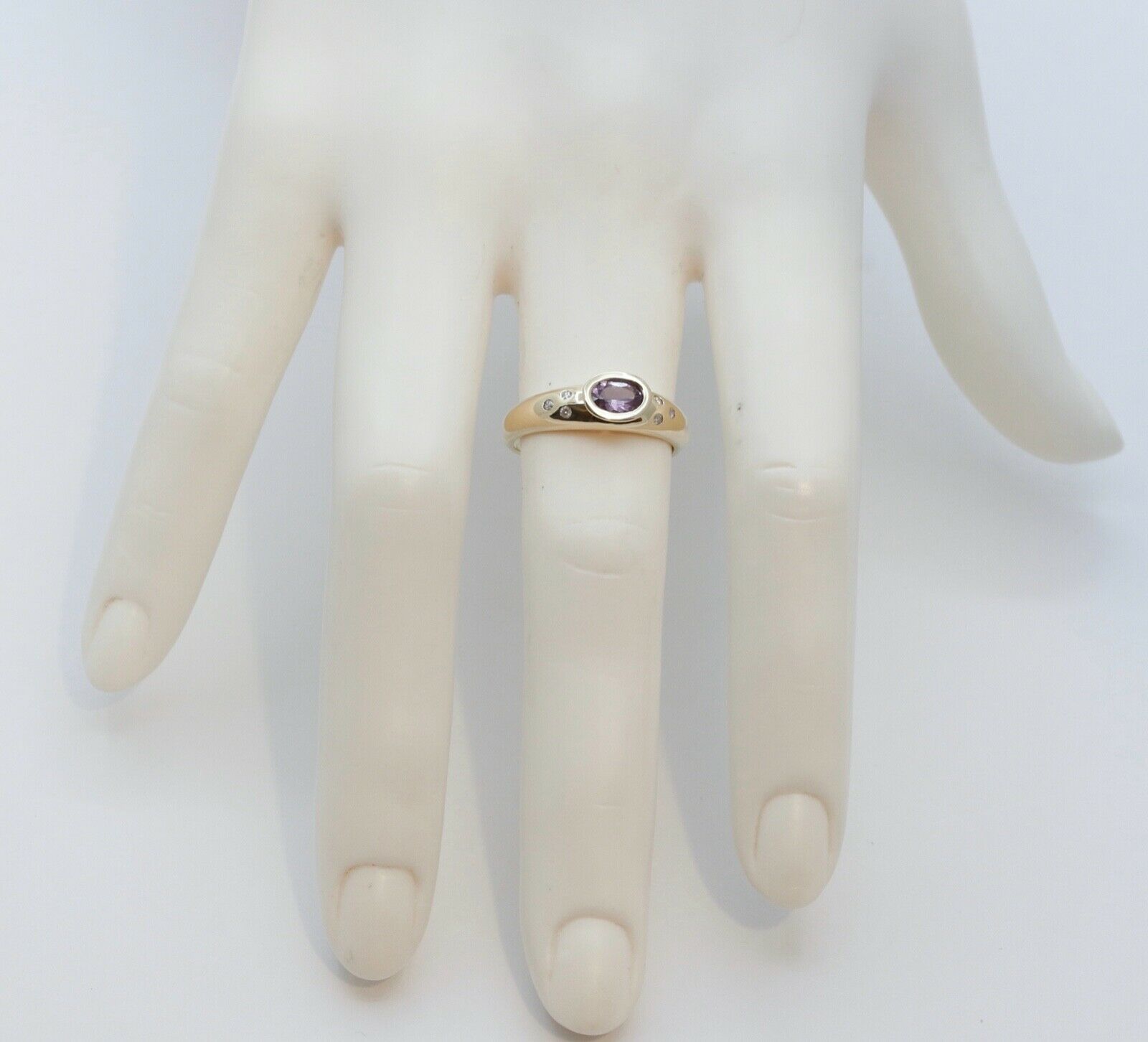 Unisex Amethyst and Diamonds 10K Yellow Gold Ring