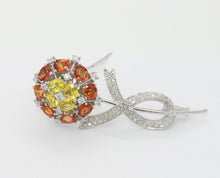 Load image into Gallery viewer, Vintage 18K White Gold Yellow Orange Sapphires Diamonds Brooch Pin
