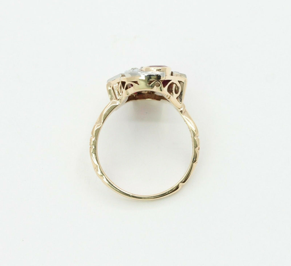 Vintage 14/18K Yellow Gold Ruby Diamond Yin Yang Style Ring