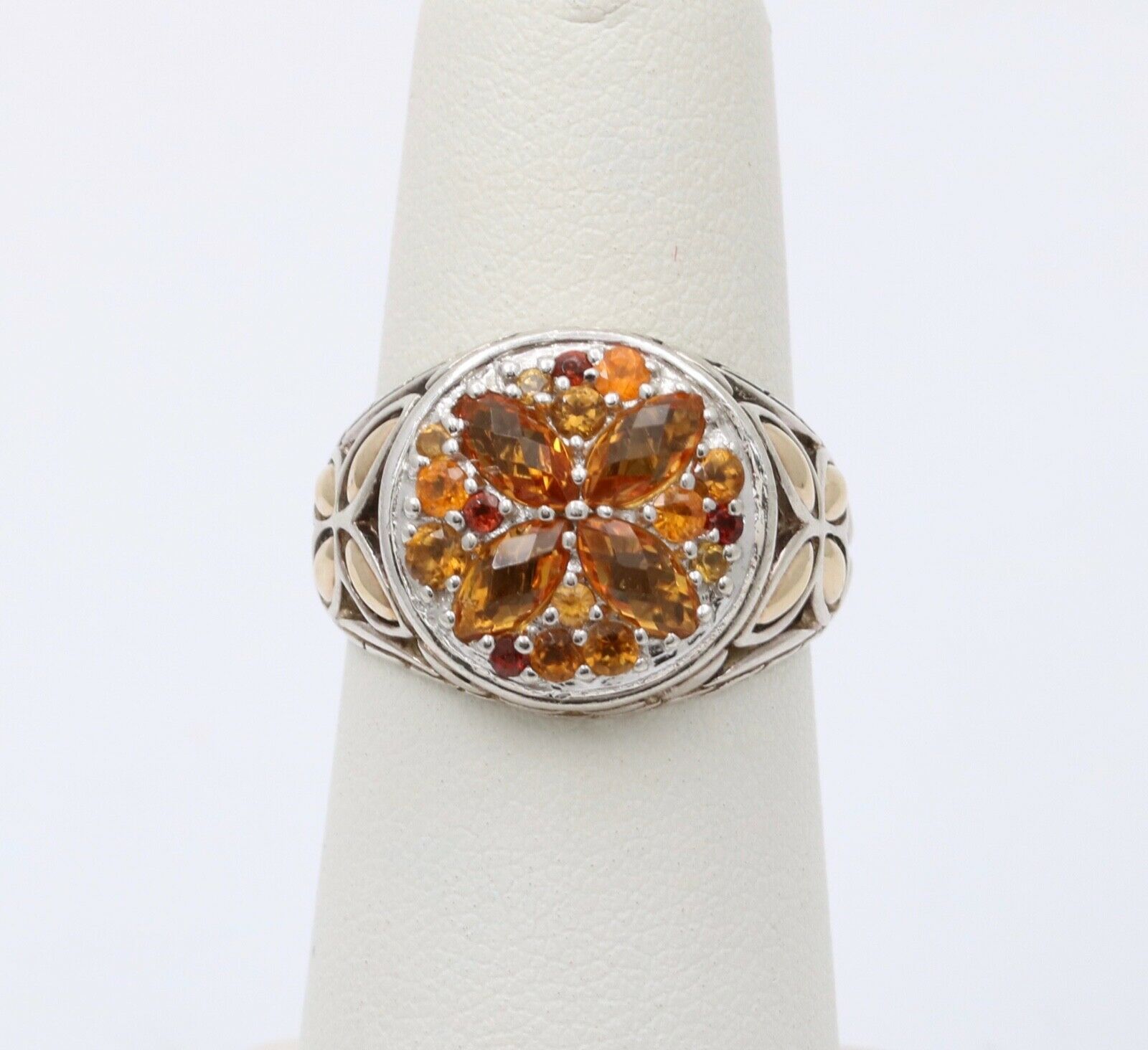 John Hardy Madeira, Yellow, and Honey Citrines Sterling Silver 18K YG Ring