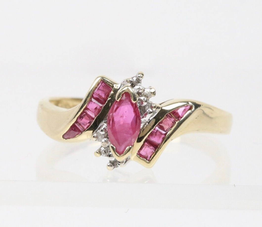 Vintage 10K Yellow Gold Ruby & Diamond Ring, Engagement RIng