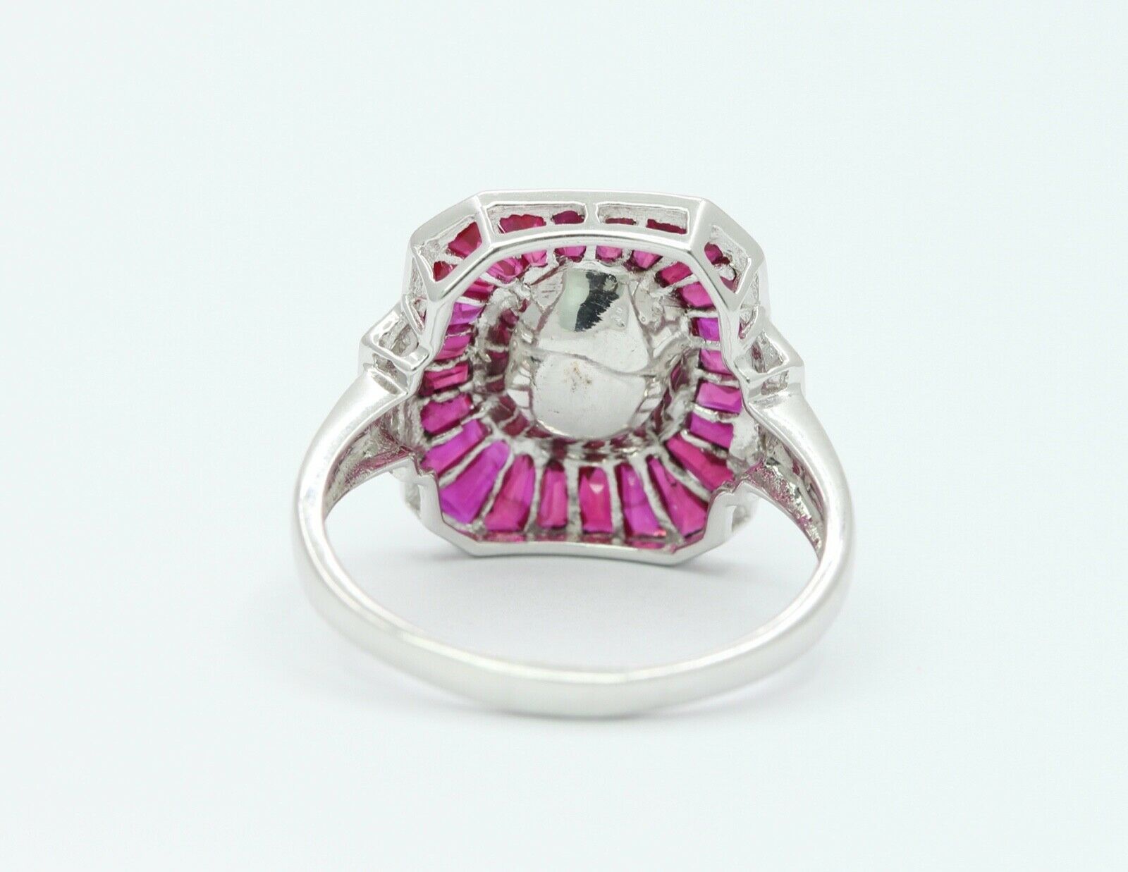 Beautiful Art Deco Style 18K White Gold Diamond Rubies Engagement Ring