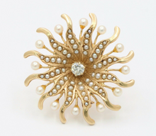 Load image into Gallery viewer, Antique Sunburst Diamonds Seed Pearls Brooch Pendant
