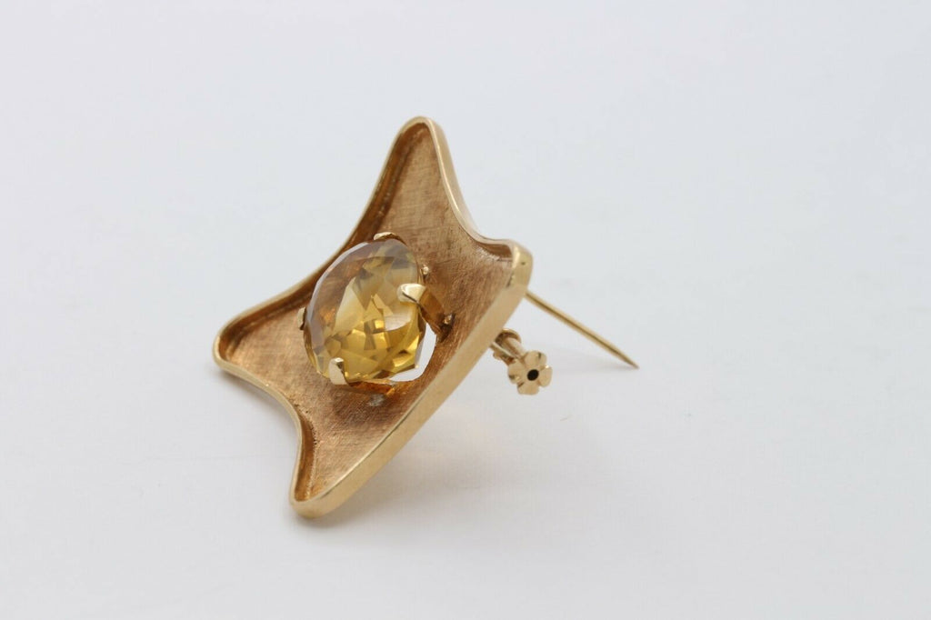 Vintage Heavy 18K Yellow Gold 20+ Carat Citrine Brooch