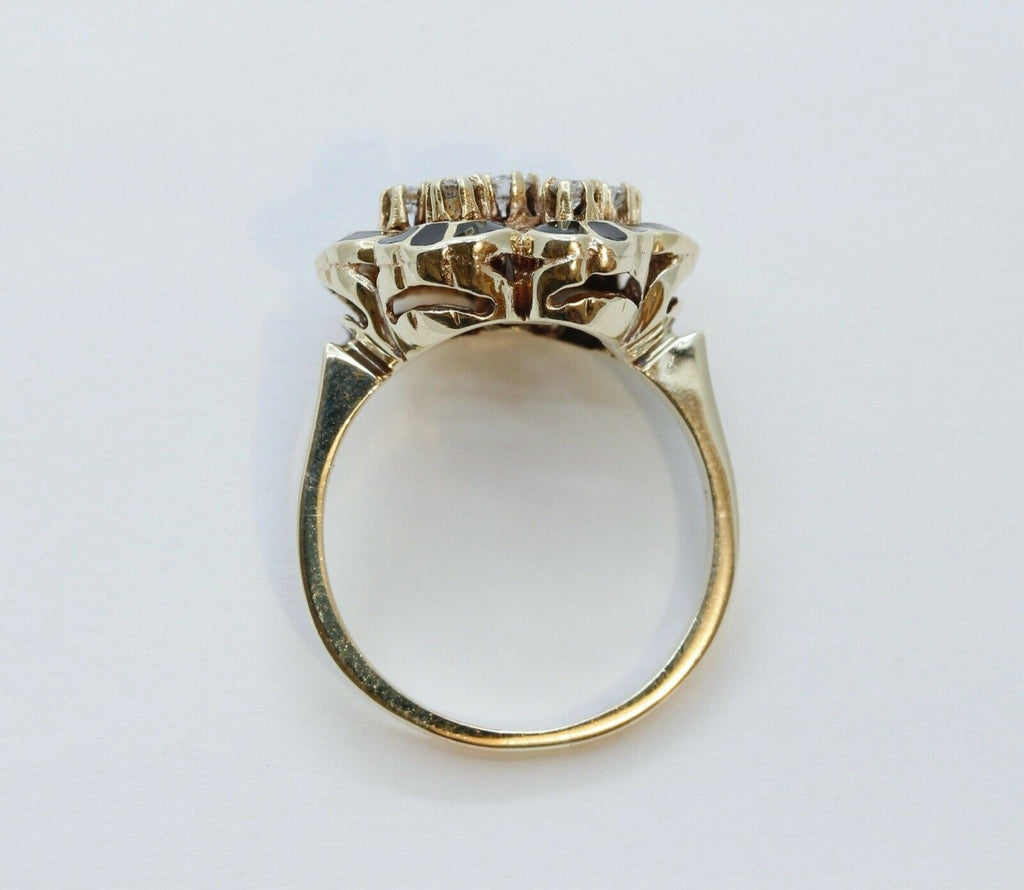 Victorian Diamonds 14K Yellow Gold Black Enamel Ring