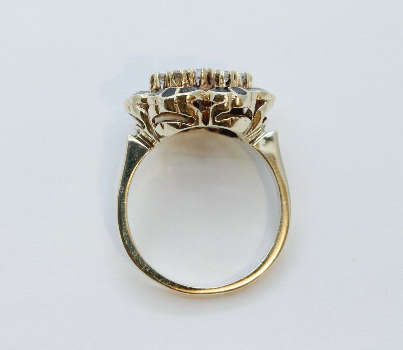 Victorian Diamonds 14K Yellow Gold Black Enamel Ring