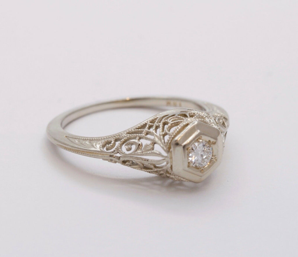 Art Deco Ladies Geometric Diamond 18K White Gold Ring