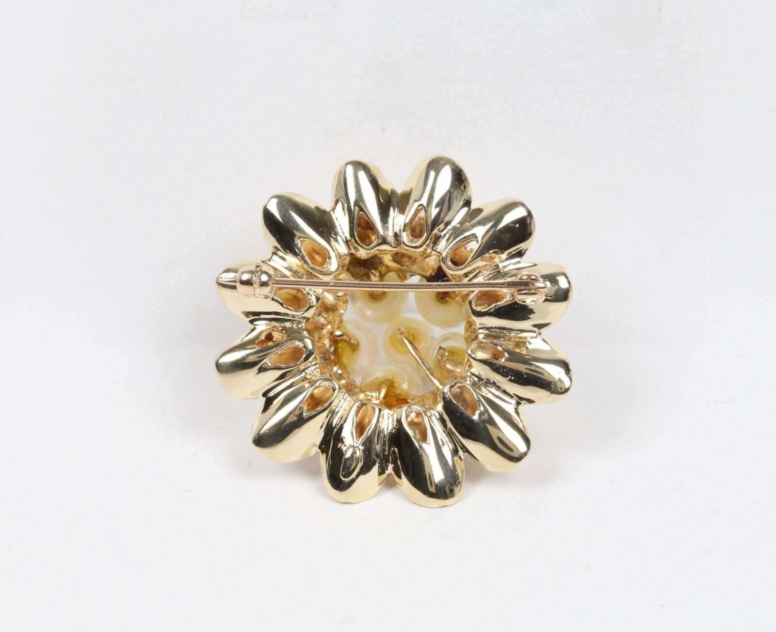 Vintage 14K Yellow Gold Pearl Sapphire Floral Brooch