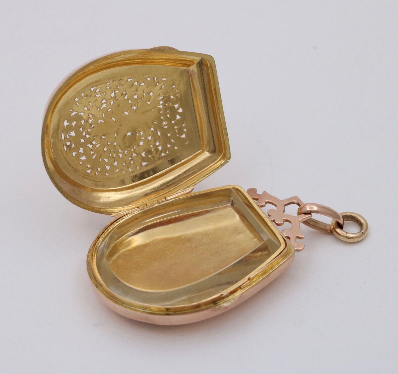 Vintage 18K Rose Gold Heavy Chased fleur de lis Locket Pendant