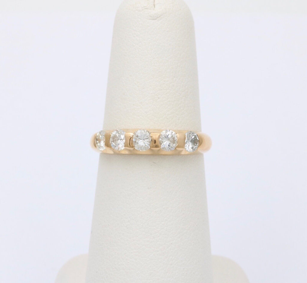 Vintage Five Stone Diamond 18K Gold Ring Band, Wedding Band
