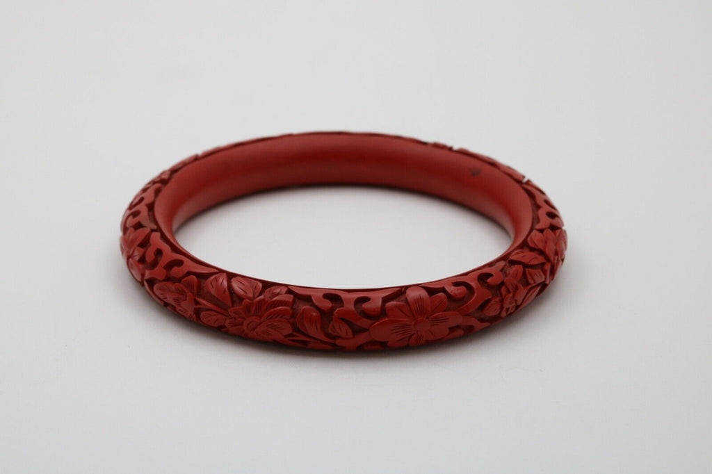 Vintage Red Cinnabar Chanterelle Bangle Bracelet