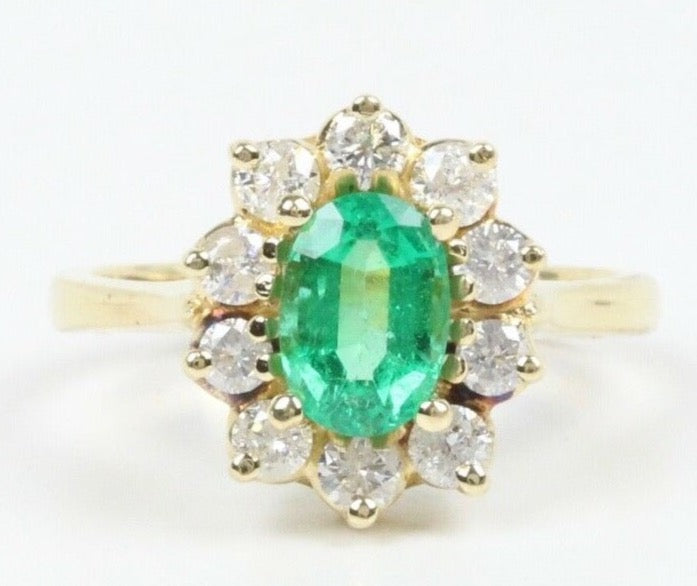 Vintage Emerald 1.25 Cts and  Diamond 14K Yellow Gold Ladies Ring