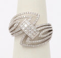 Mid Century 18K White Gold Diamond Bypass Ring, Engagement Ring