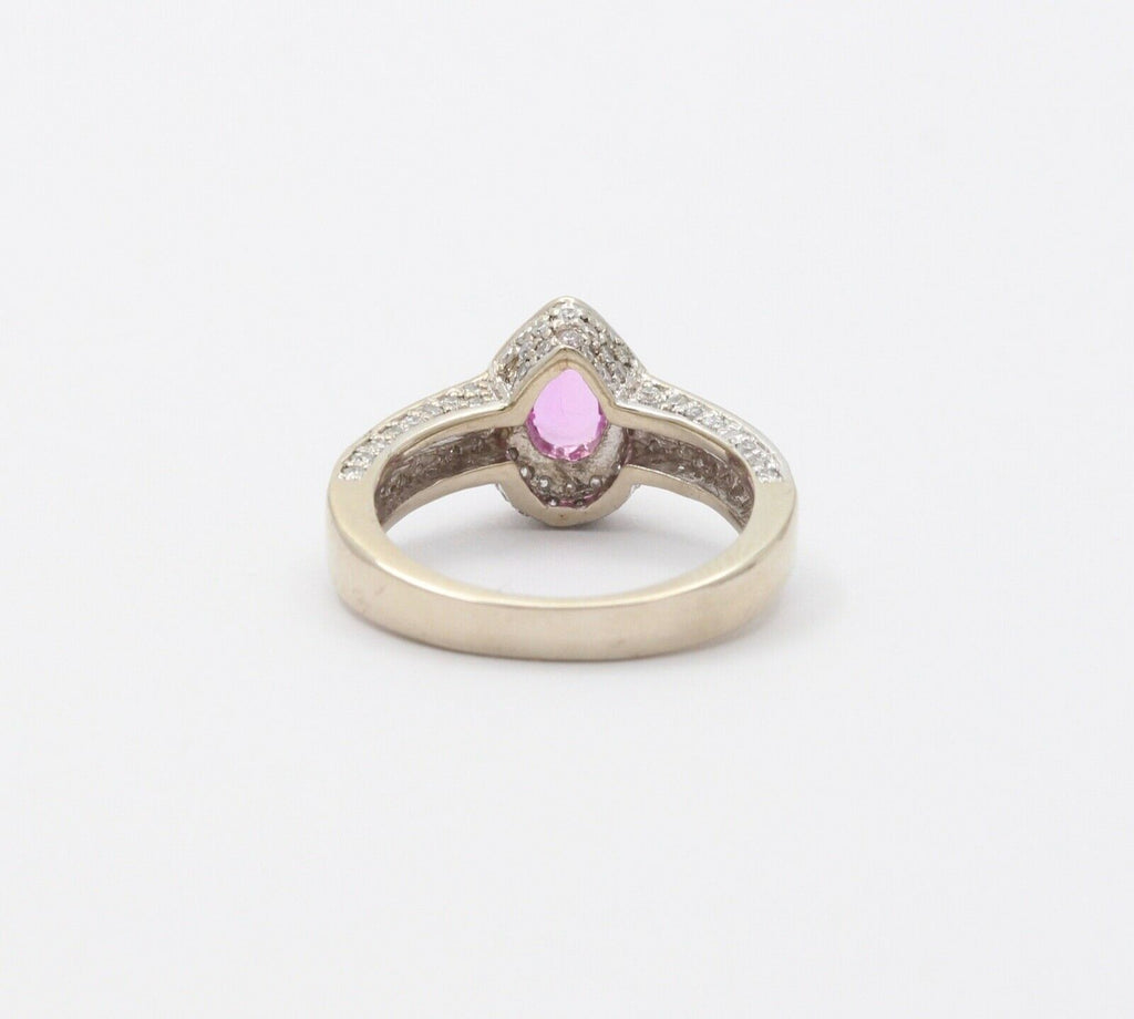 Classic 14K White Gold Pink Topaz Diamond Ring, Engagement Ring.