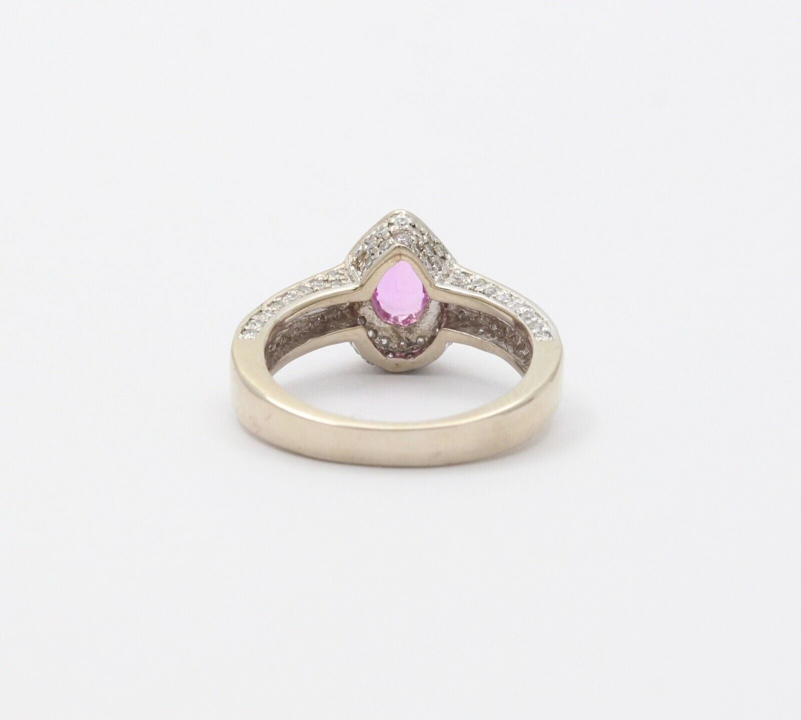 Classic 14K White Gold Pink Topaz Diamond Ring, Engagement Ring.