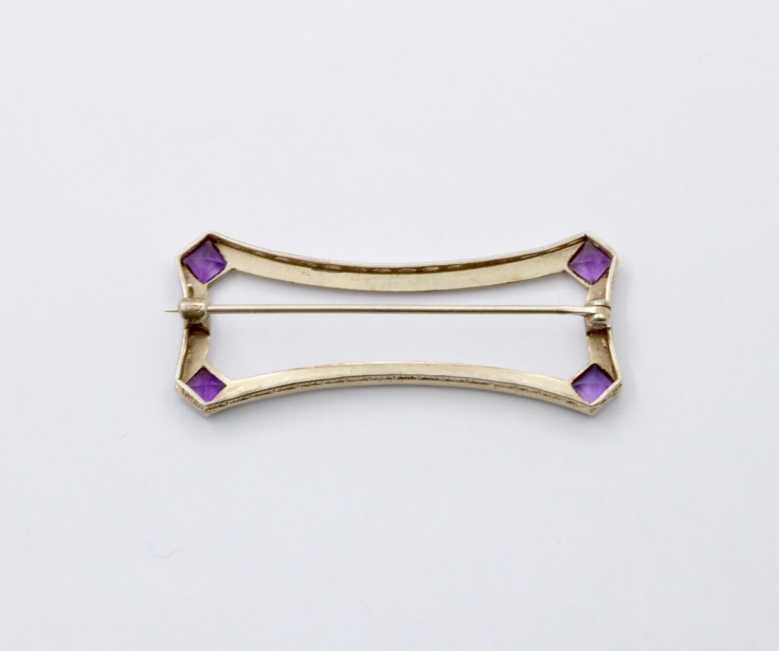 Antique Art Deco Amethyst & Split Pearl 14K White Gold Brooch, Pin