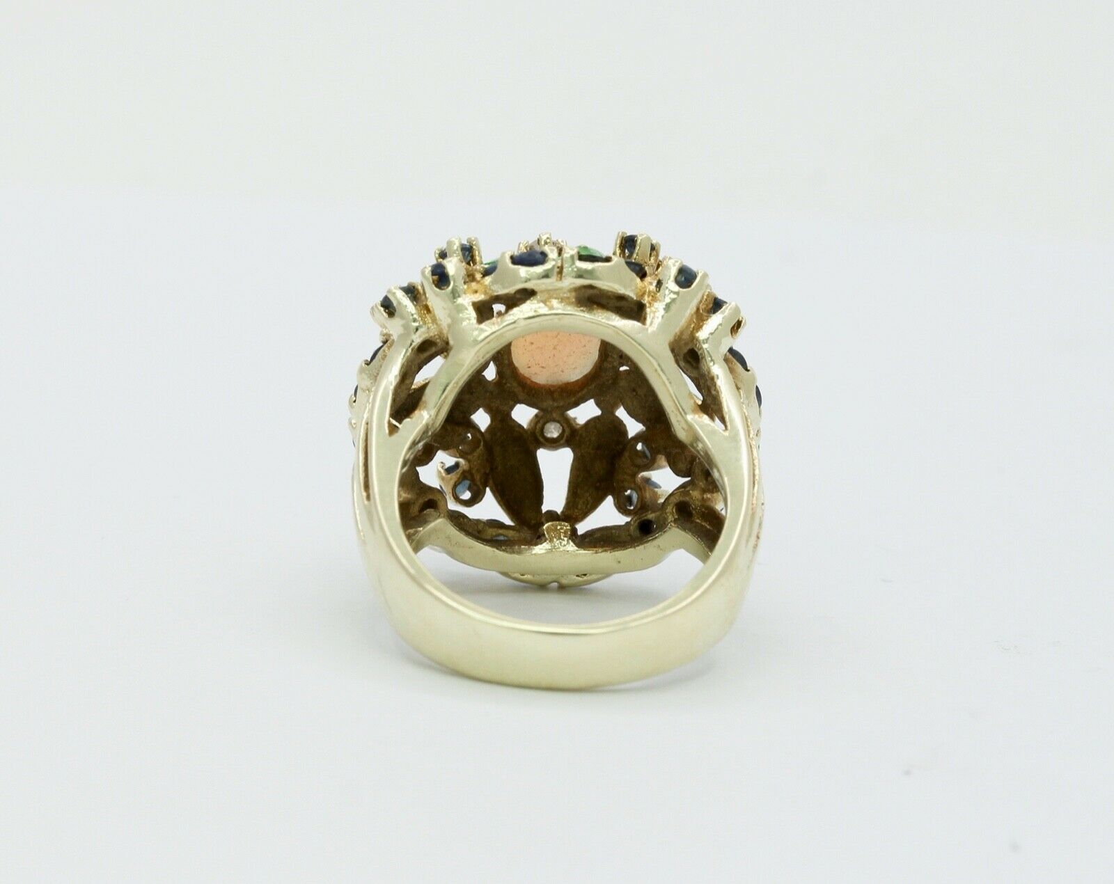 Vintage Cluster Ring 14K Yellow Gold Opal Sapphires Diamonds