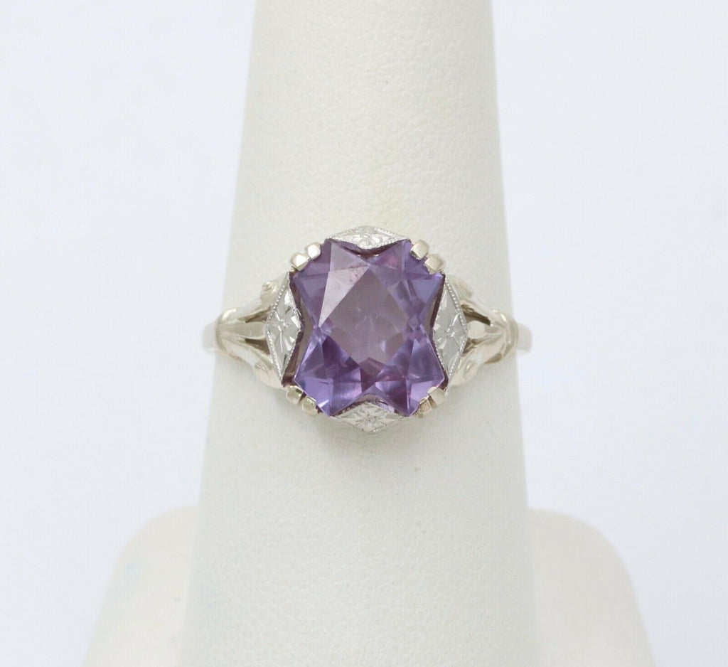 Art Deco Amethyst 14K White Gold Ring
