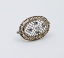 Load image into Gallery viewer, Antique Art Deco Filigree Diamond &amp; Sapphire Brooch, Pin
