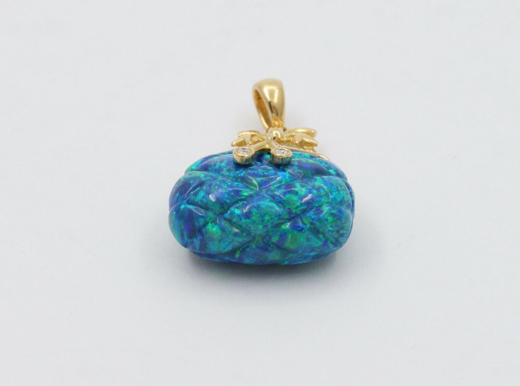 Cute Vintage 14K Synthetic Opal Diamond Purse Pendant