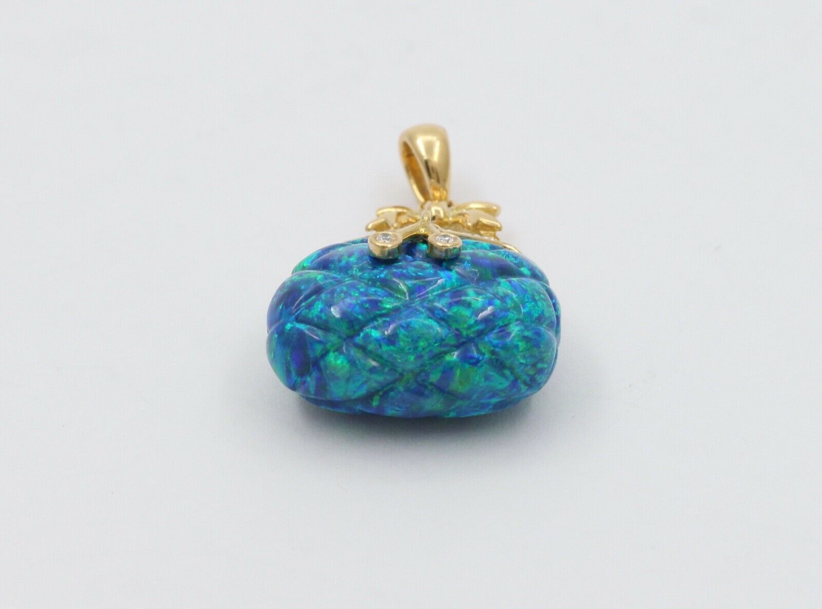 Cute Vintage 14K Synthetic Opal Diamond Purse Pendant