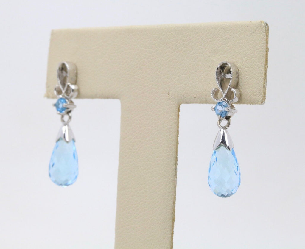 14K White Gold Briolette Blue Topaz  Earrings