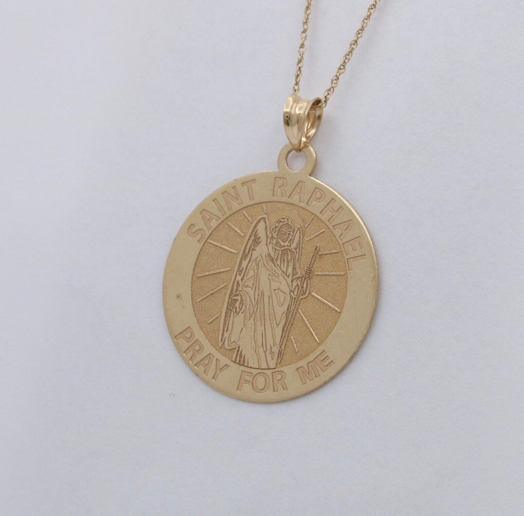 Vintage Saint Raphael 14K Yellow Gold Medallion Charm Pendant