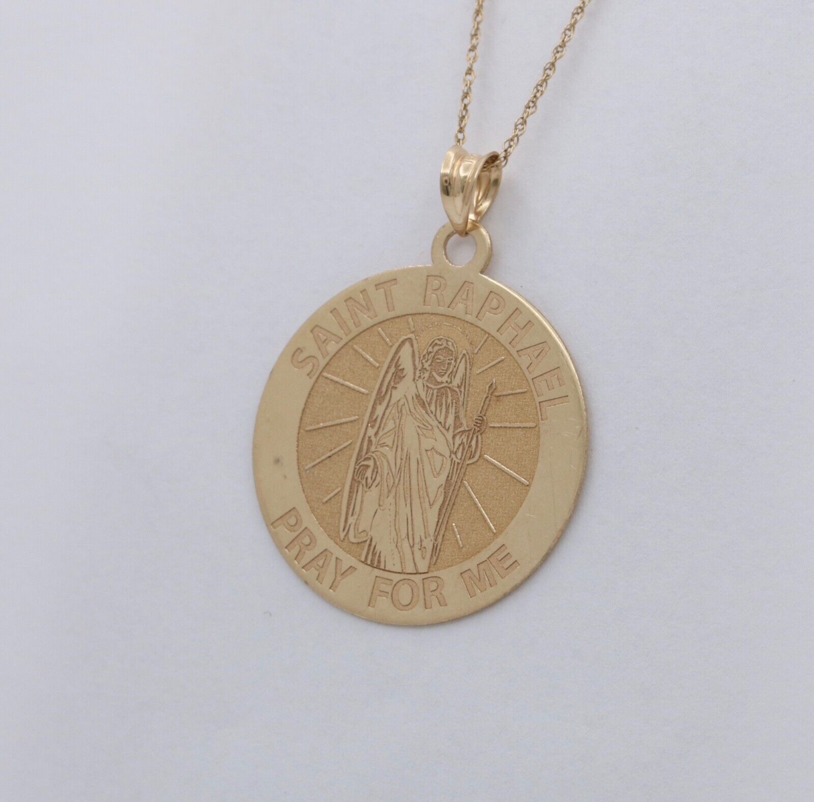 Vintage Saint Raphael 14K Yellow Gold Medallion Charm Pendant