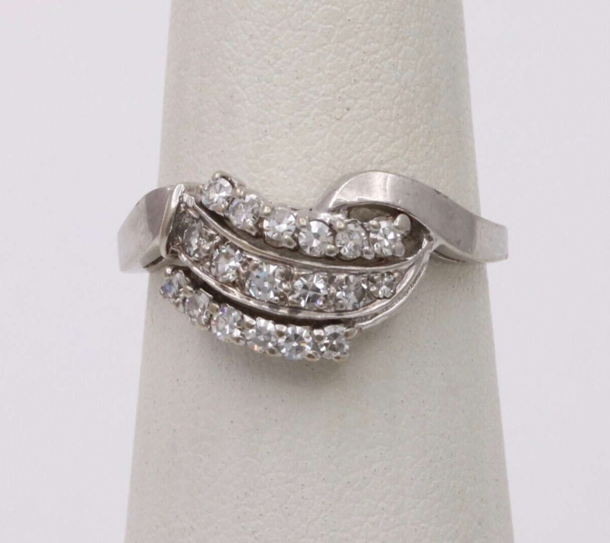 Vintage Diamond 14K White Gold Ring Band, statement ring