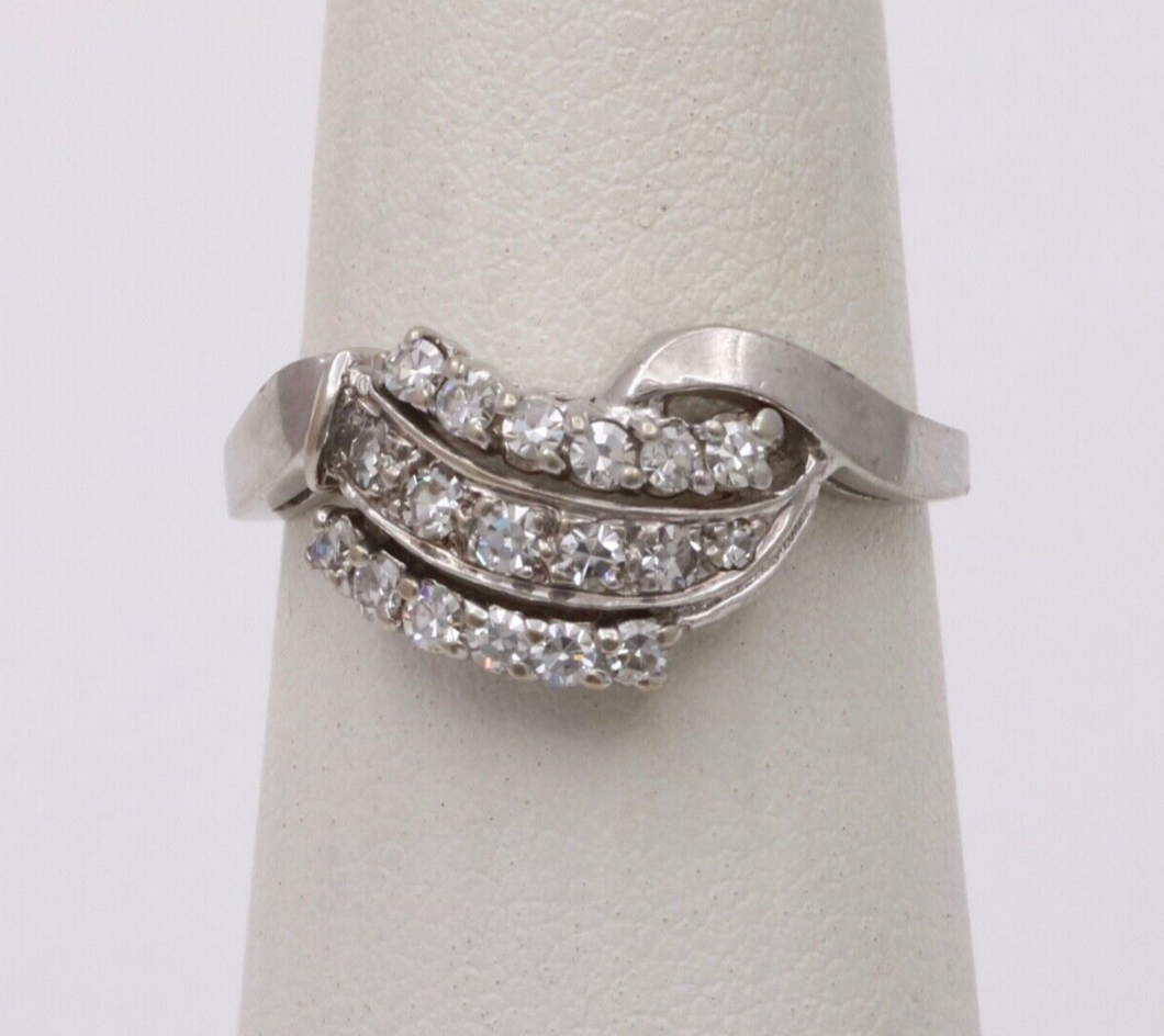 Vintage Diamond 14K White Gold Ring Band, statement ring