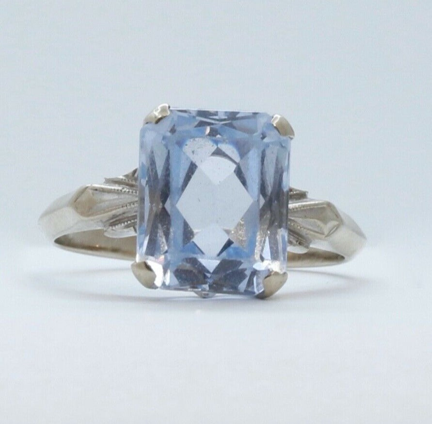 Art Deco Aquamarine 14K Yellow White Gold Cocktail Ring