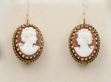 Load image into Gallery viewer, Victorian Revival Agate Cameo 14K Yellow Gold Earrings
