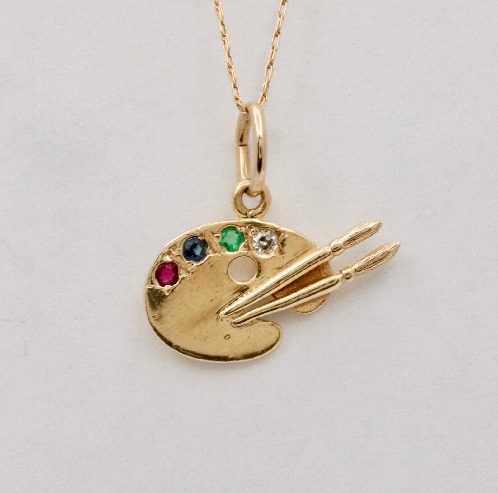 Vintage Painter's Palette Multistone 14K Yellow Gold Pendant Charm