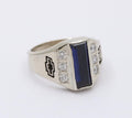 Vintage GM Chevy Bowtie Blue Sapphire Diamonds 10K White Gold Ring