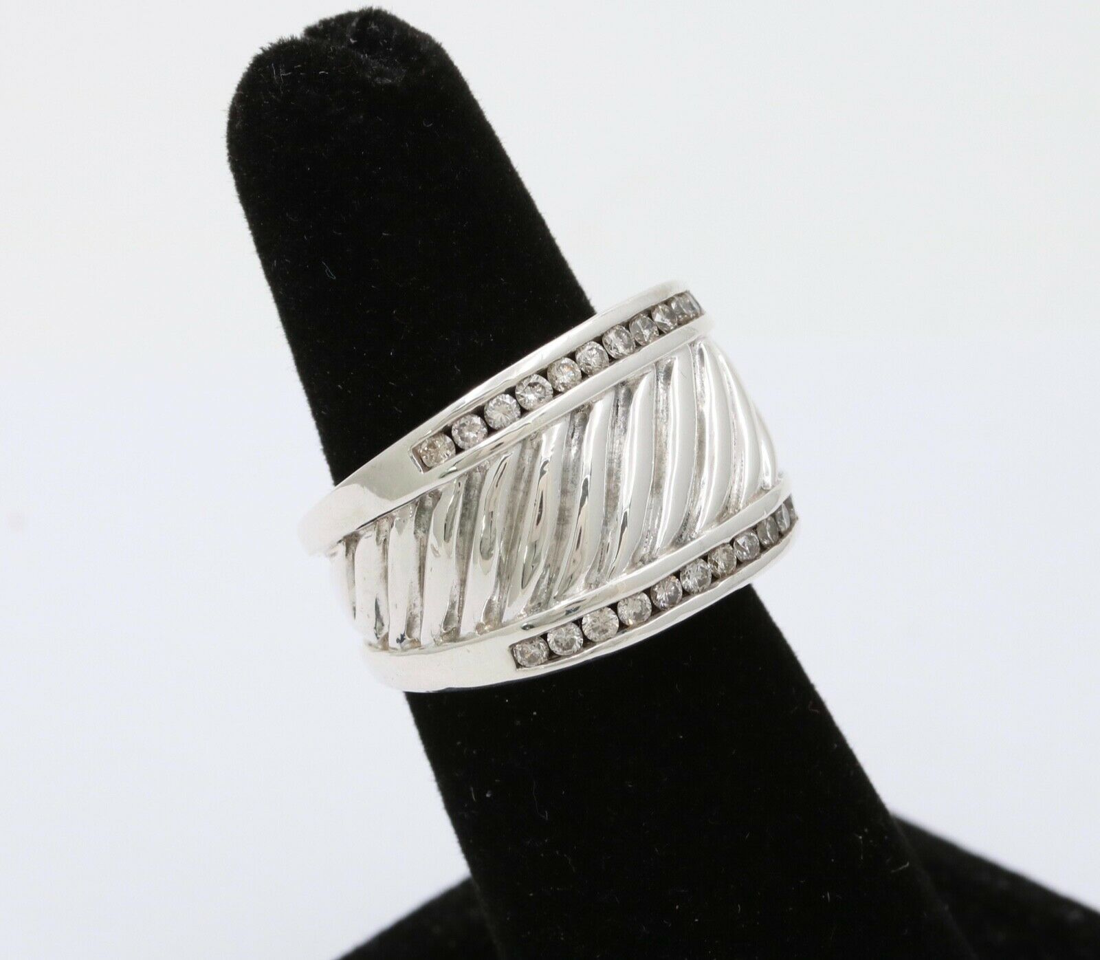 Classic David Yurman Sterling Silver Diamond Ring Band