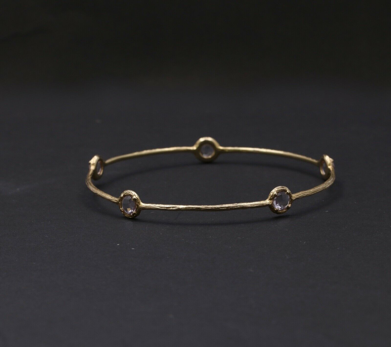 Vintage14k Yellow Gold & Pink Quartz Stacking Bracelet, Estate Bangle