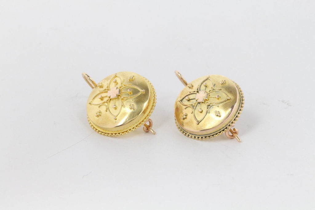 Antique Victorian 14K Yellow Gold Flower Ladies Earrings