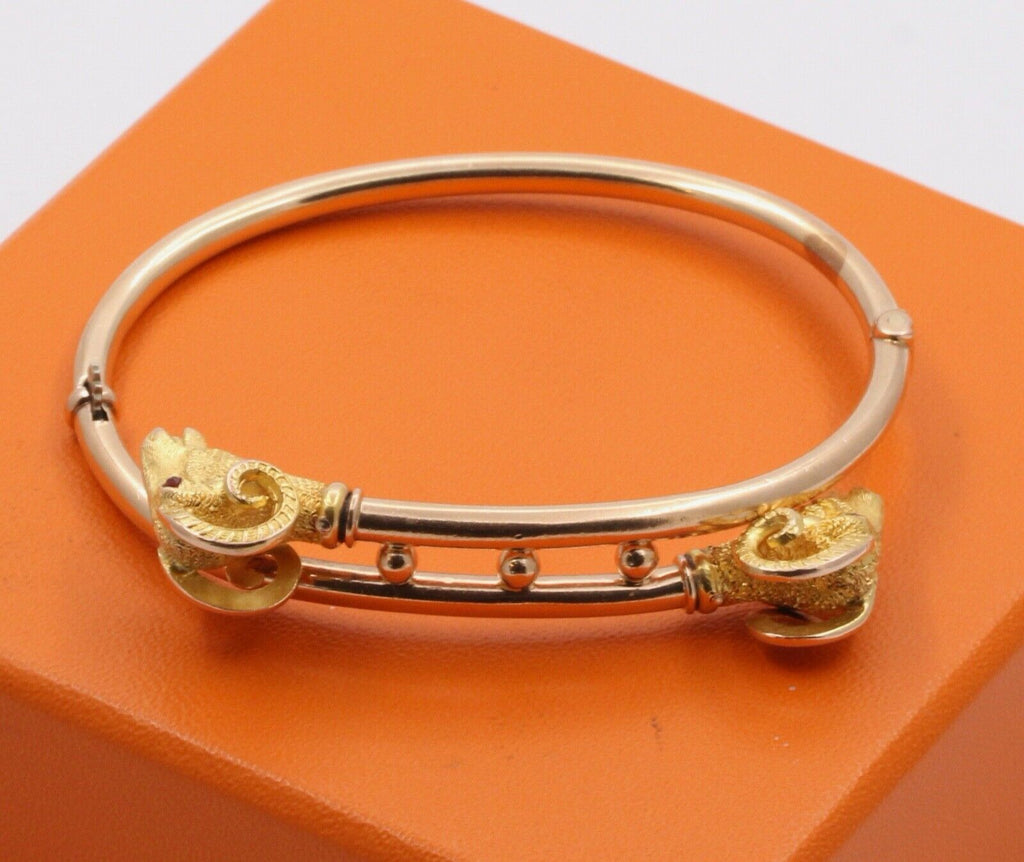 Vintage 14K Yellow Gold Ram's Head Bangle