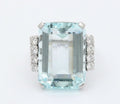Huge Vintage 14K White Gold 26 Carat Aquamarine Diamond Statement Ring