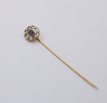 Load image into Gallery viewer, Antique Art Deco Sapphire and Pearl 14K Yellow Gold Stick Pin
