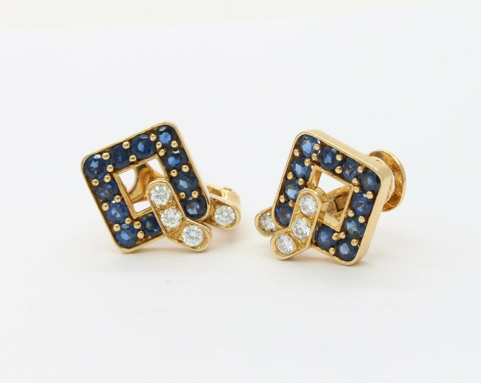 Mauboussin Paris Vintage 18K Yellow Gold Sapphire Diamond Earrings