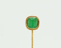 Vintage 18K Yellow Gold Rope Filagree Natural Jade Stick Pin