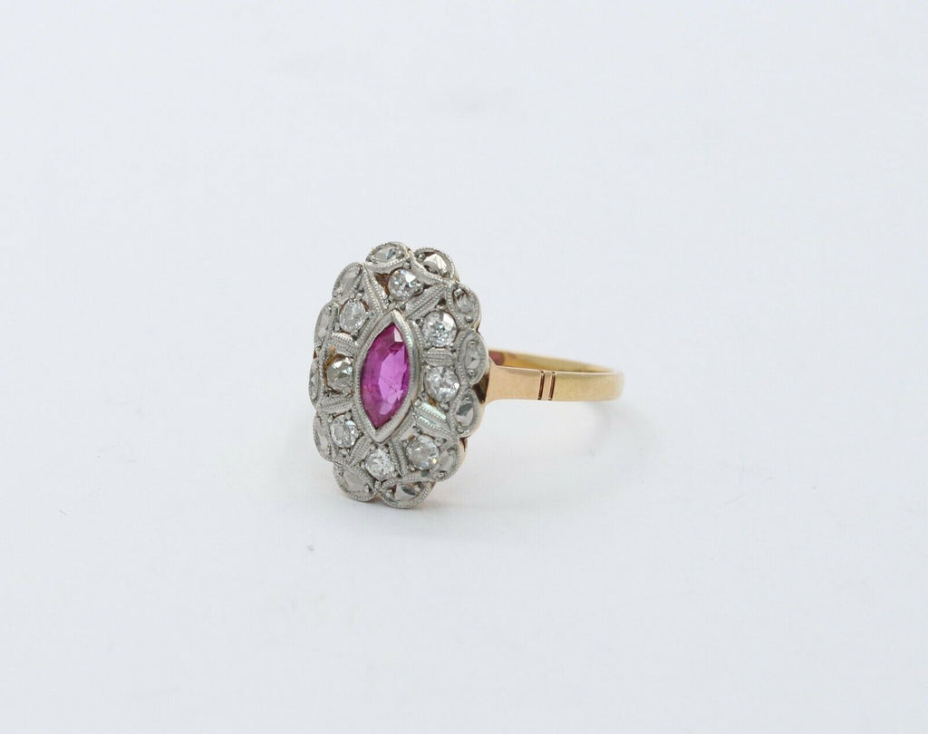 Victorian 18K Yellow Gold and Platinum Diamond Pink Sapphire Ring