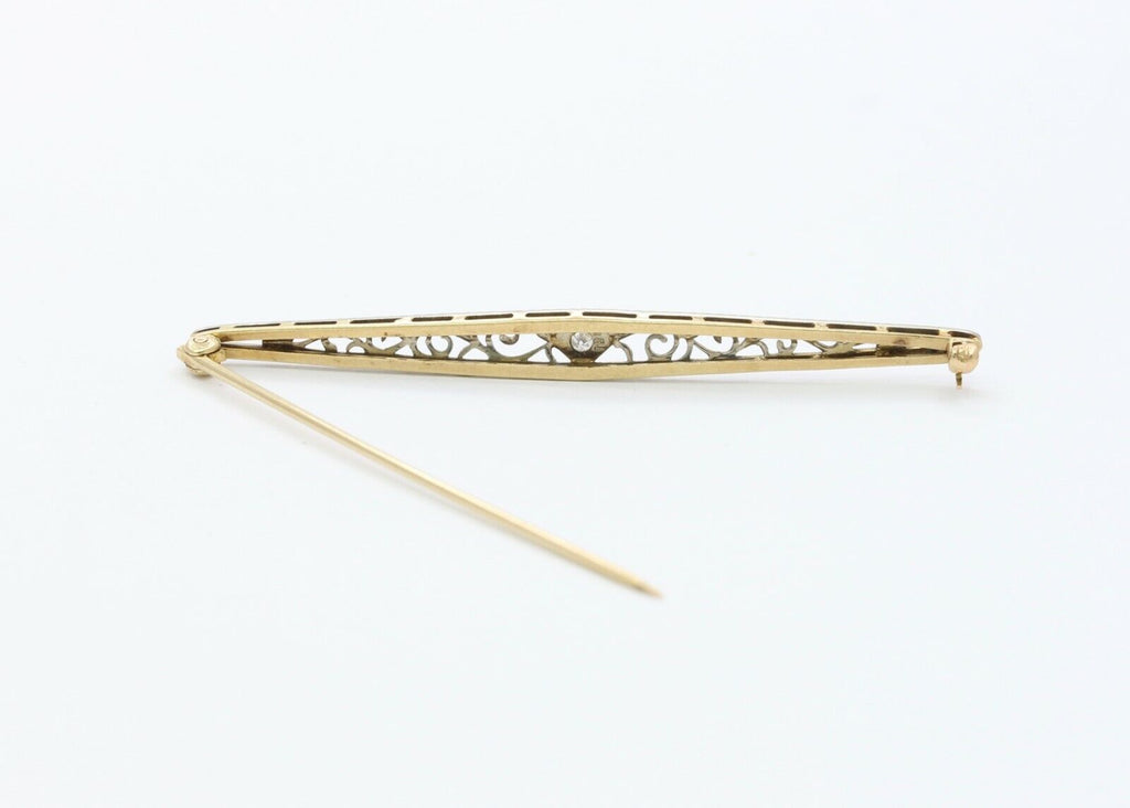 Art Deco 14K White Gold Diamond Filigree Brooch