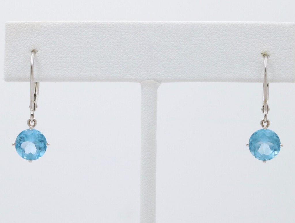 Lovely 18K White Gold Blue Topaz Dangle Earrings.
