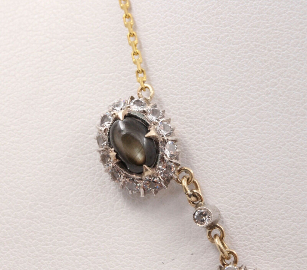 Vintage Black Star Sapphires White Sapphires 14K YG Necklace