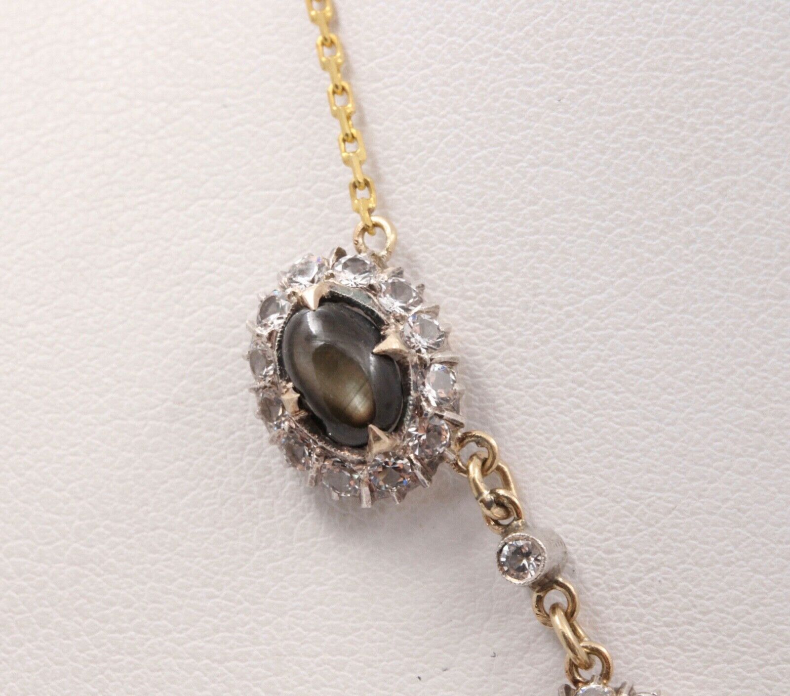 Vintage Black Star Sapphires White Sapphires 14K YG Necklace