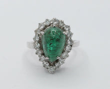 Load image into Gallery viewer, 14K White Gold Cabochon Emerald Diamond Engagement Ring Alternative
