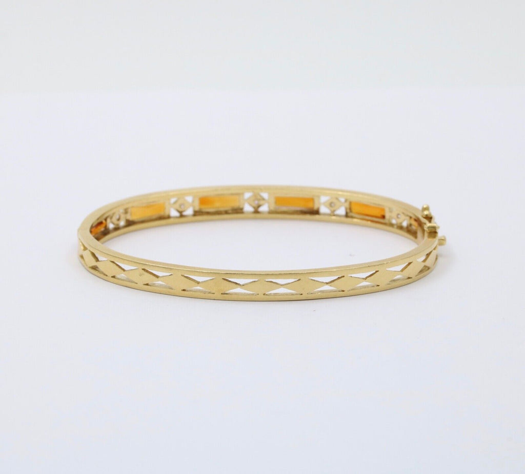 Vintage Citrine & Diamond 18K Yellow Gold Bangle Bracelet